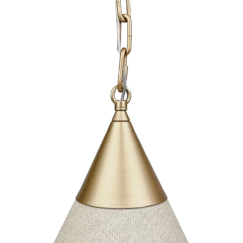 Stożkowa złota lampa wisząca na łańcuchu z lnianym abażurem TIARA GOLD - detal