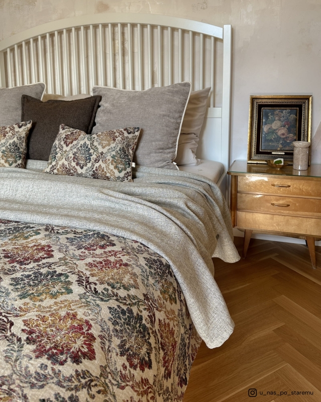 Dwustronna żakardowa narzuta na łóżko z ornamentowym wzorem FARMHOUSE I