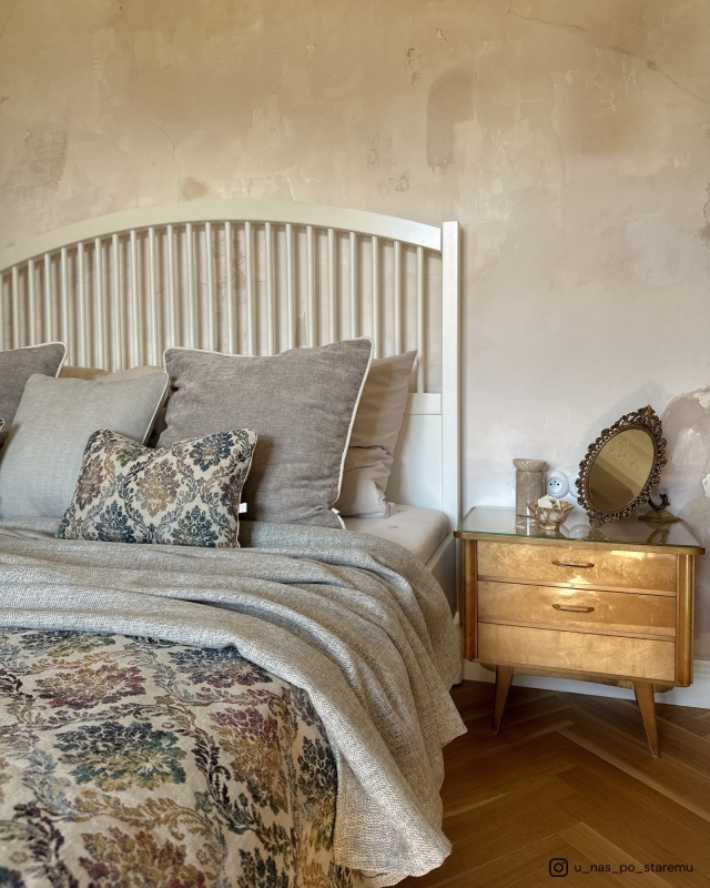 Dwustronna żakardowa narzuta na łóżko z ornamentowym wzorem FARMHOUSE II - aranżacja