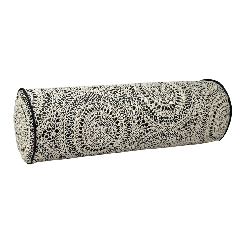 Żakardowa czarno-kremowa poduszka wałek RINA.