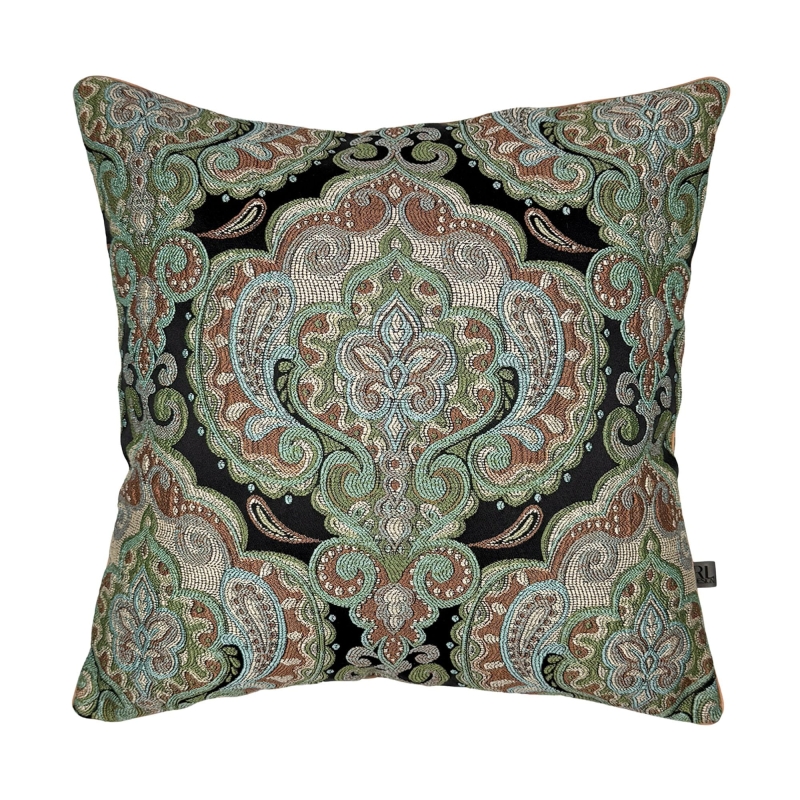 Poszewka na poduszkę z wielokolorowym, ornamentowym wzorem na czarnym tle ZORI.