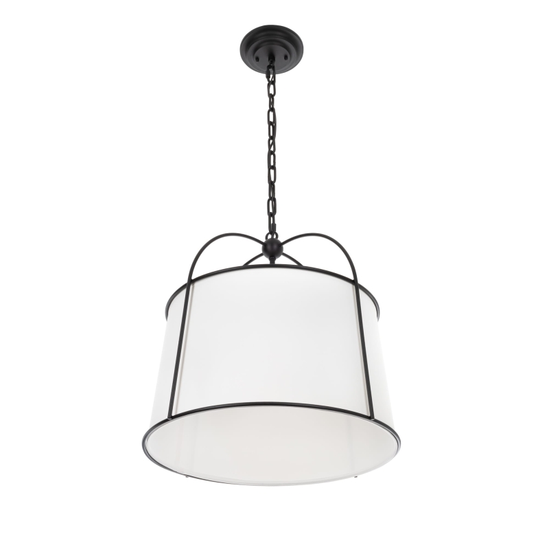 Czarna lampa wisząca z białym, stożkowym abażurem w stylu modern farmhouse OPAL.