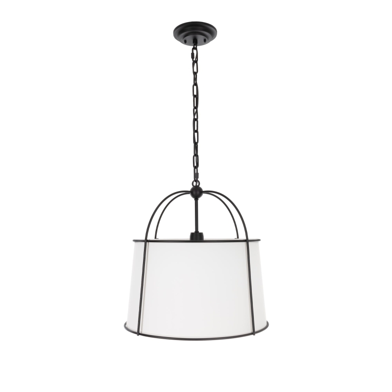 Czarna lampa wisząca z białym, stożkowym abażurem w stylu modern farmhouse OPAL.