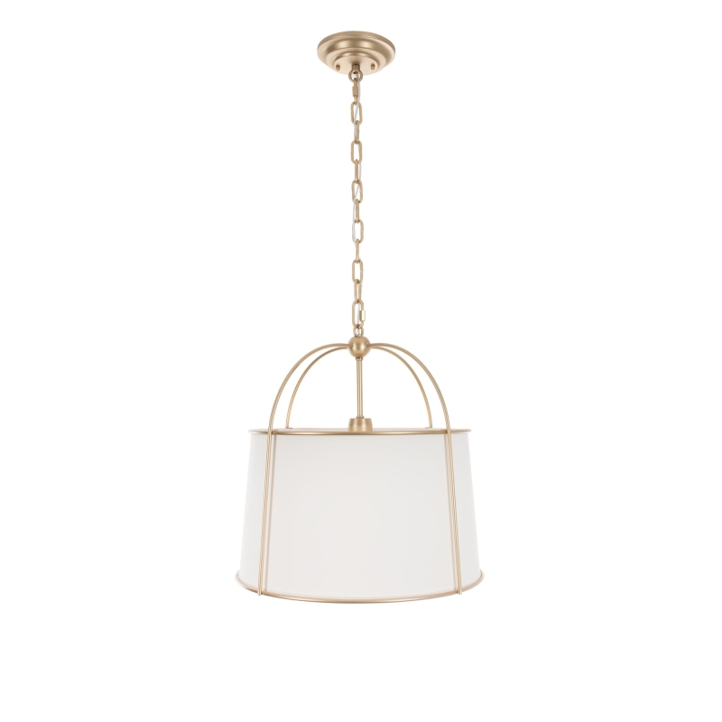 Złota lampa wisząca z białym, stożkowym abażurem w stylu modern farmhouse OPAL.