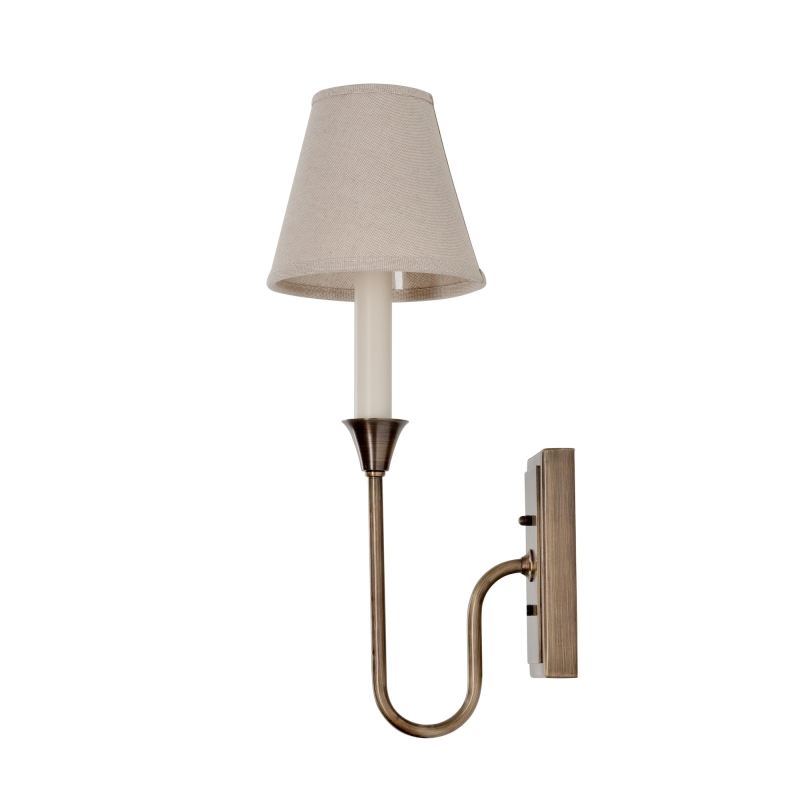 Dekoracyjny mosiężny kinkiet w kształcie świecznika z lnianym abażurem BELLA.