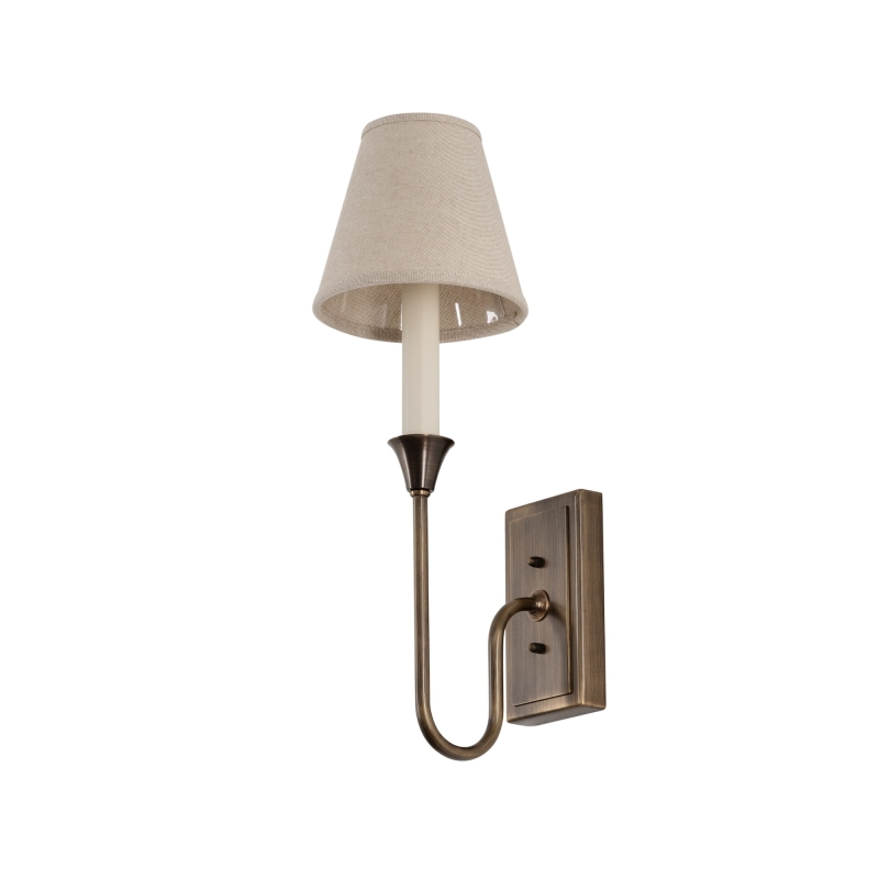 Dekoracyjny mosiężny kinkiet w kształcie świecznika z lnianym abażurem BELLA.