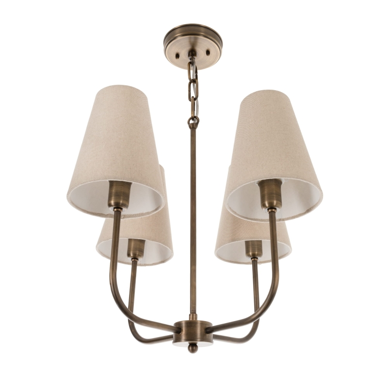 Lampa mosiężna Liora 7.jpgKlasyczny mosiężny żyrandol z lnianymi abażurami w stylu modern farmhouse LIORA.