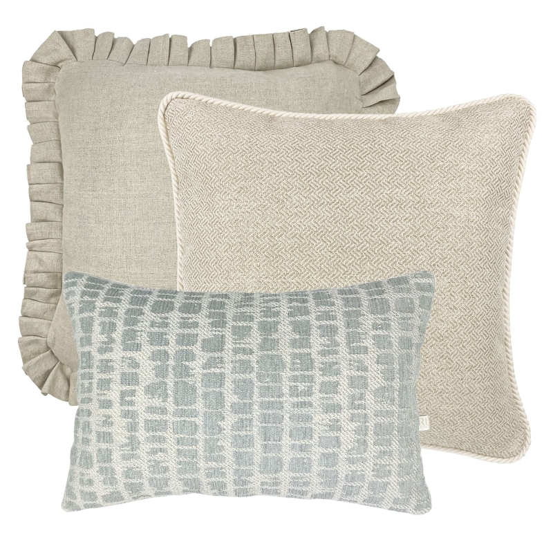 Beżowo-błękitny zestaw trzech poszewek na poduszki No. 30