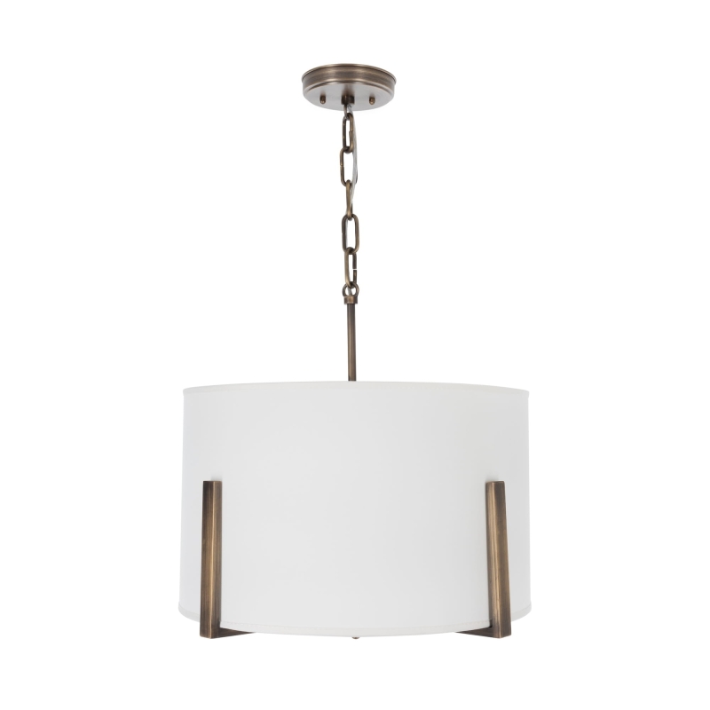 Okrągła lampa wisząca z mosiądzu z białym abażurem CHESTER.