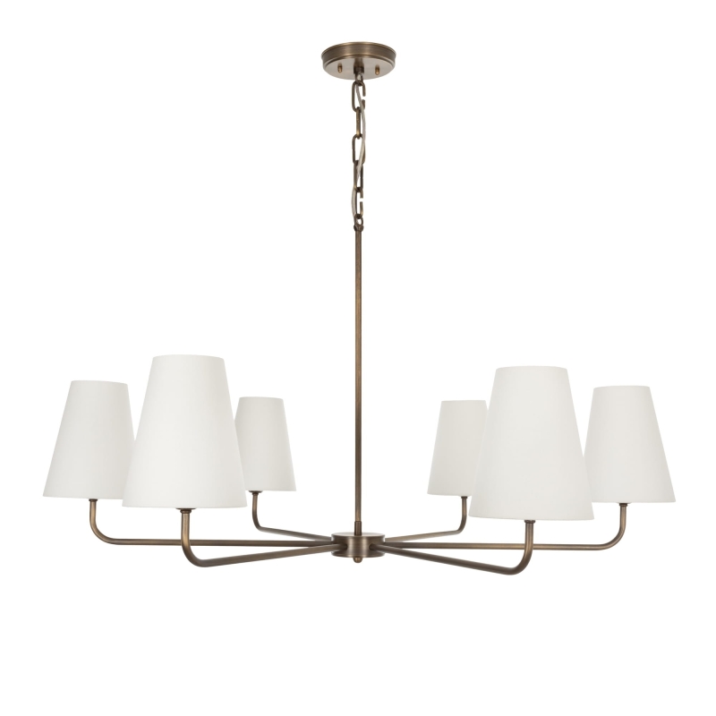 Mosiężny postarzany żyrandol z białymi abażurami CLASSY PLUS.