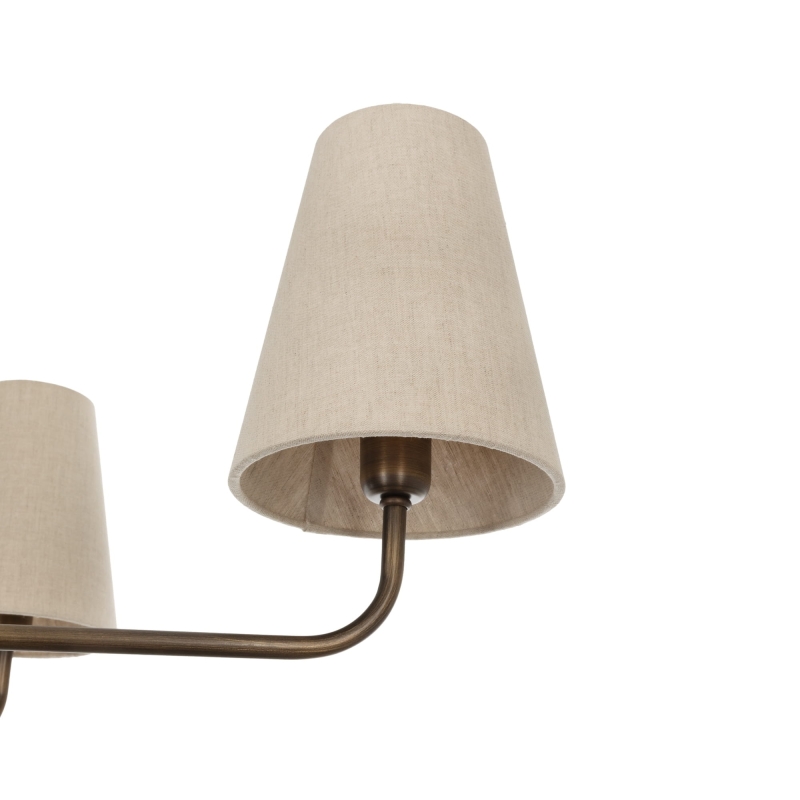 Mosiężny postarzany żyrandol z lnianymi abażurami CLASSY PLUS - detal abażurów.