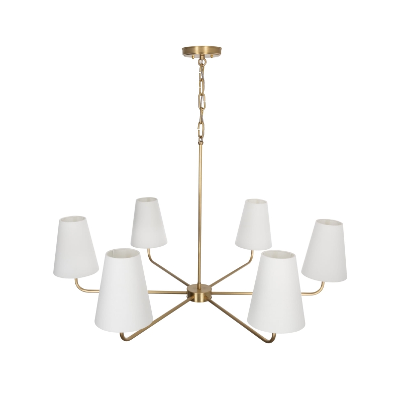 Mosiężny szczotkowany żyrandol z białymi abażurami CLASSY PLUS.