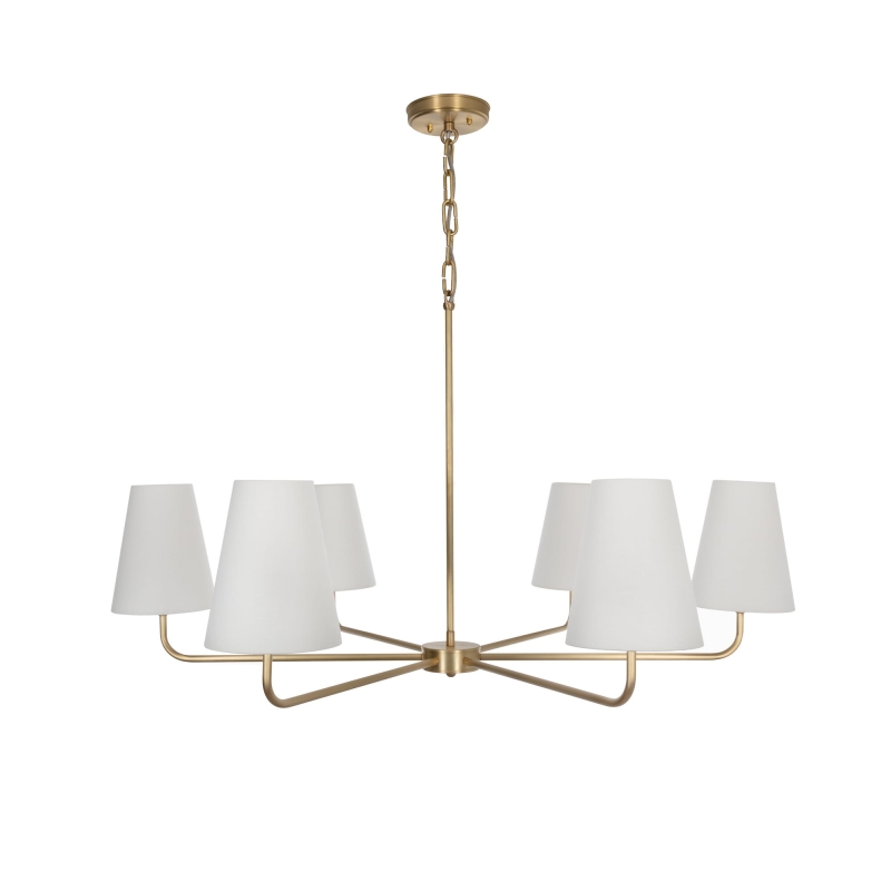 Mosiężny szczotkowany żyrandol z białymi abażurami CLASSY PLUS.