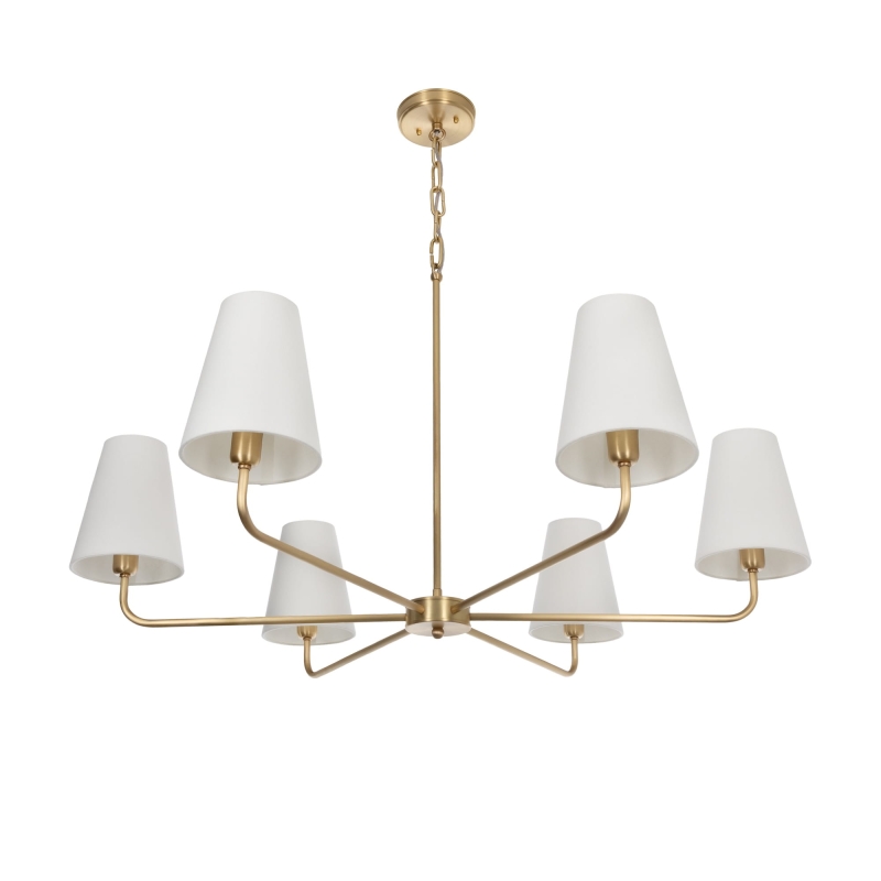 Mosiężny szczotkowany żyrandol z białymi abażurami CLASSY PLUS.