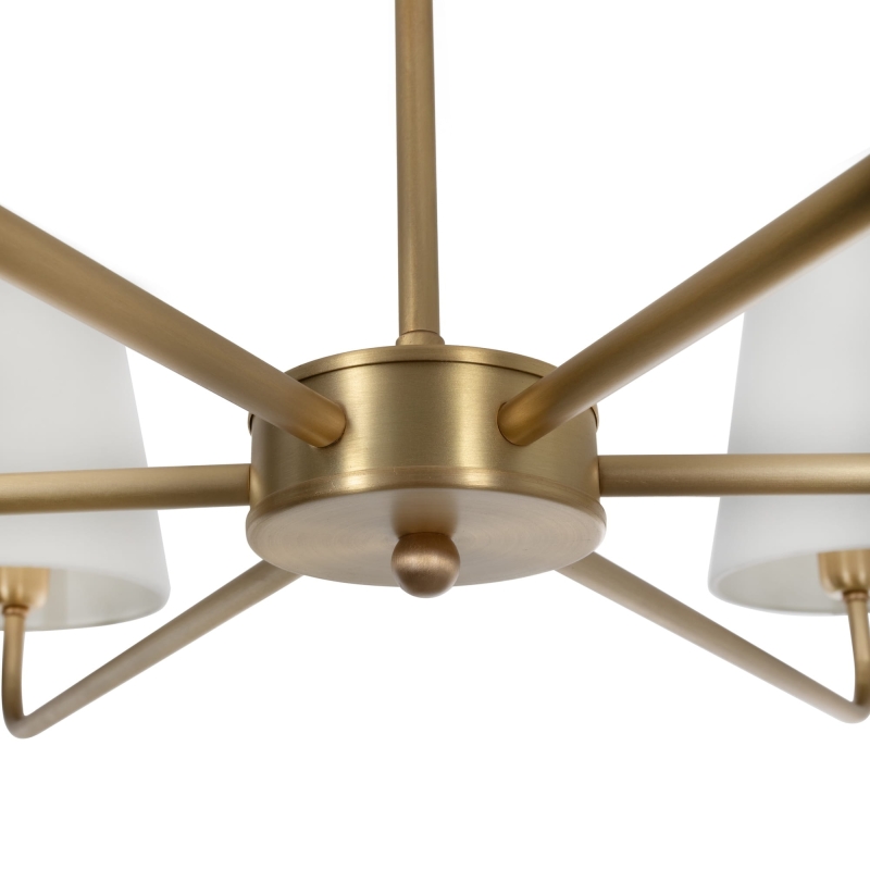 Mosiężny szczotkowany żyrandol z białymi abażurami CLASSY PLUS - detal żyrandola