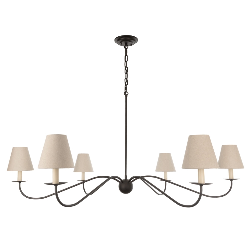 Elegancki czarny żyrandol z lnianymi abażurami ELEGANT.