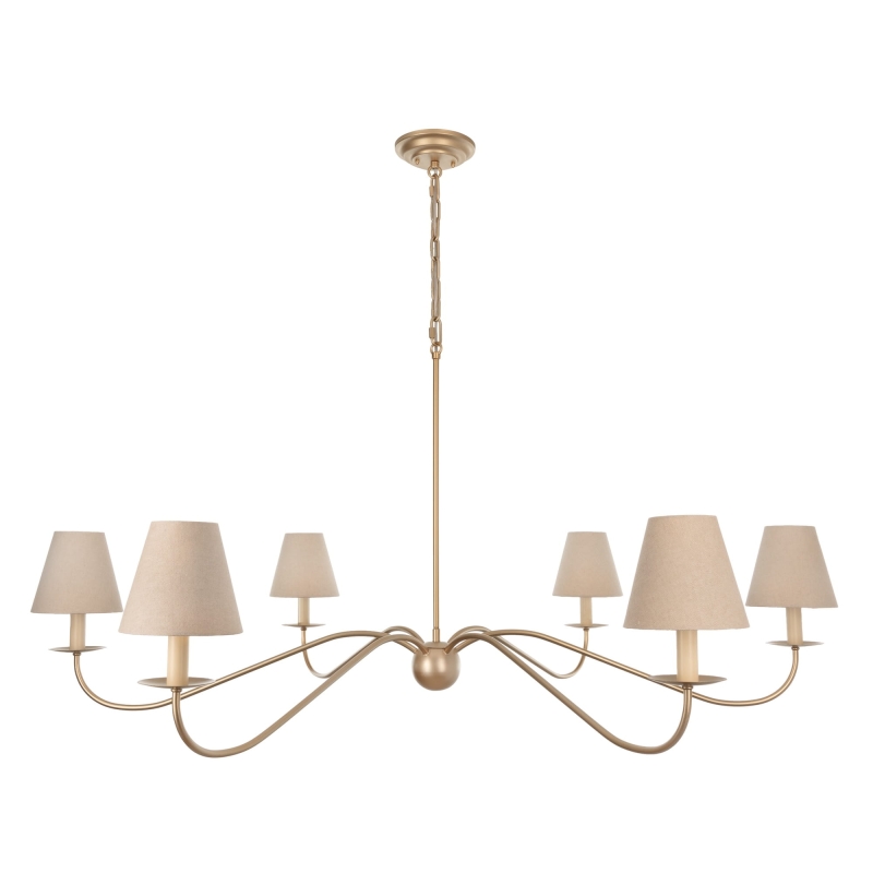 Elegancki złoty żyrandol z lnianymi abażurami ELEGANT.