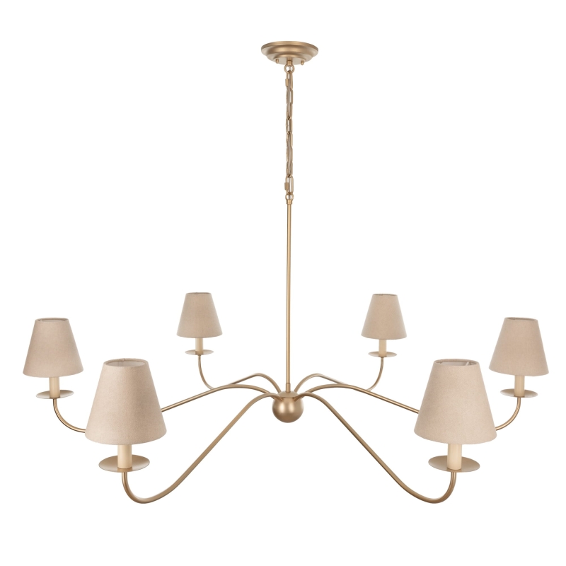 Elegancki złoty żyrandol z lnianymi abażurami ELEGANT.