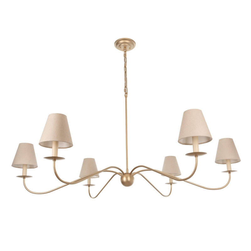 Elegancki złoty żyrandol z lnianymi abażurami ELEGANT.