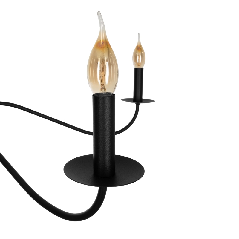 Czarny żyrandol gięty z lnianymi abażurami ELEGANT 100 cm - ozdobna oprawka.