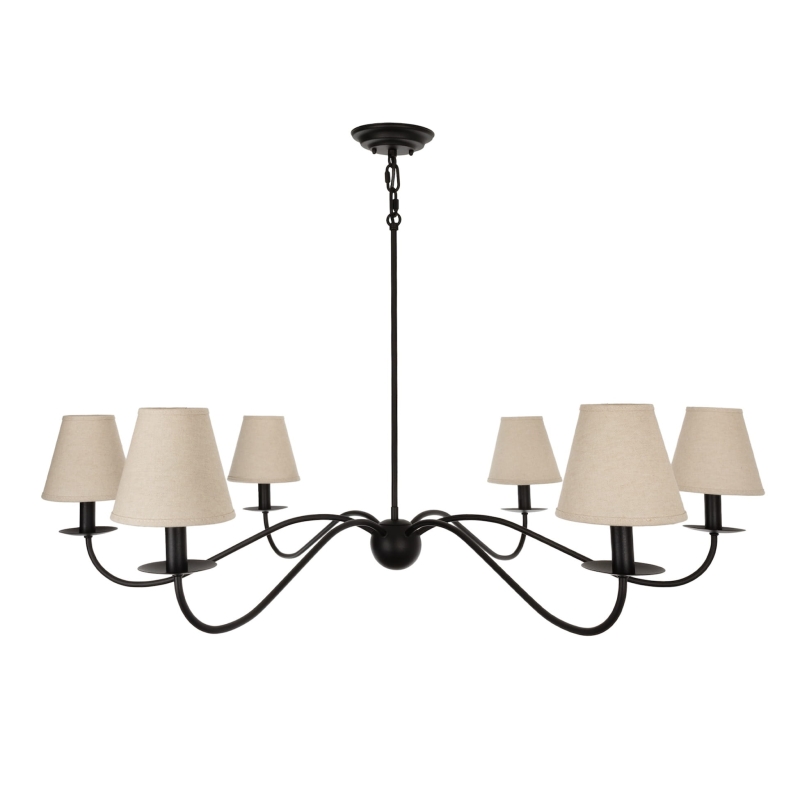 Czarny żyrandol gięty z lnianymi abażurami ELEGANT 100 cm.