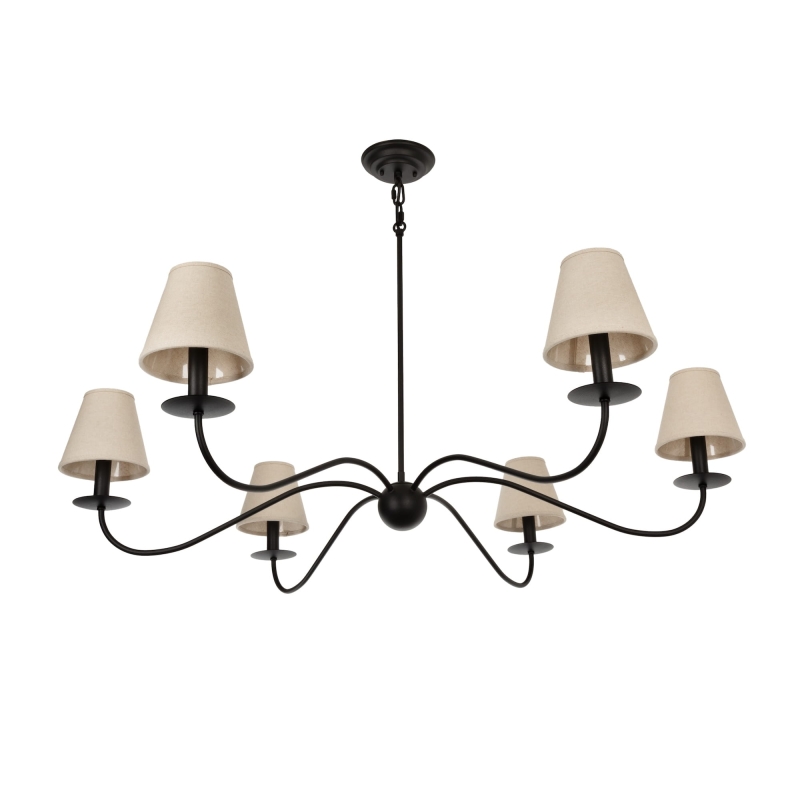 Czarny żyrandol gięty z lnianymi abażurami ELEGANT 100 cm.