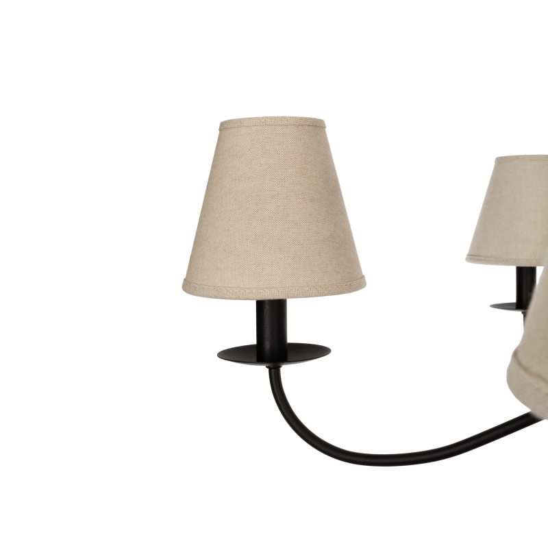 Czarny żyrandol gięty z lnianymi abażurami ELEGANT 100 cm - ozdobna oprawka z lnianym abażurem.