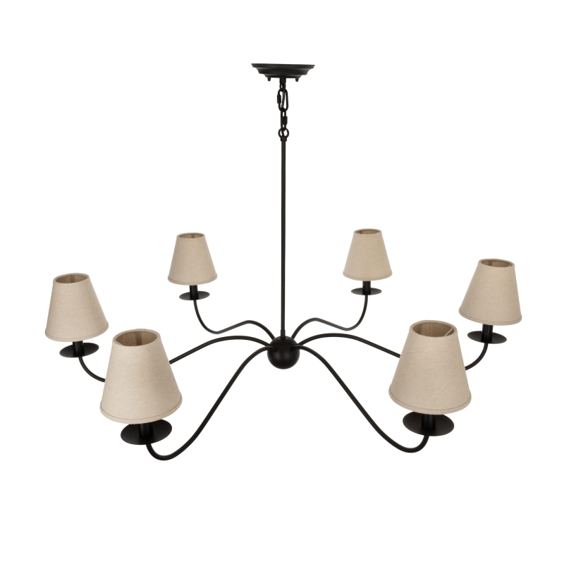 Czarny żyrandol gięty z lnianymi abażurami ELEGANT 100 cm.