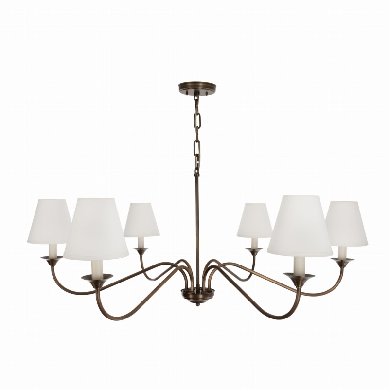 Elegancki mosiężny żyrandol postarzany z białymi abażurami POSH.