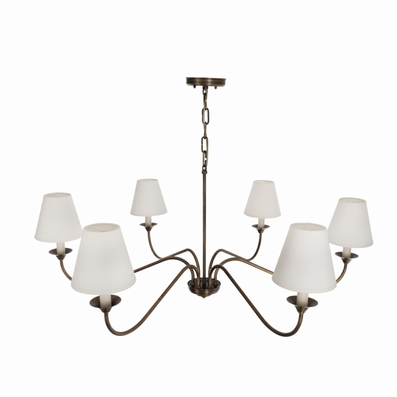 Elegancki mosiężny żyrandol postarzany z białymi abażurami POSH.