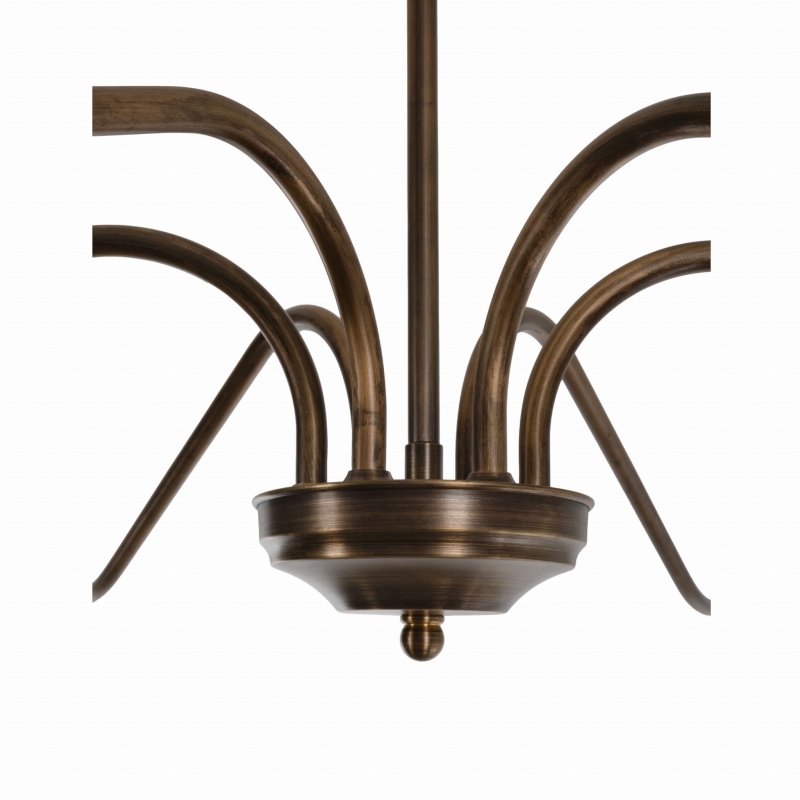 Elegancki mosiężny żyrandol postarzany z lnianymi abażurami POSH - detal konstrukcji.