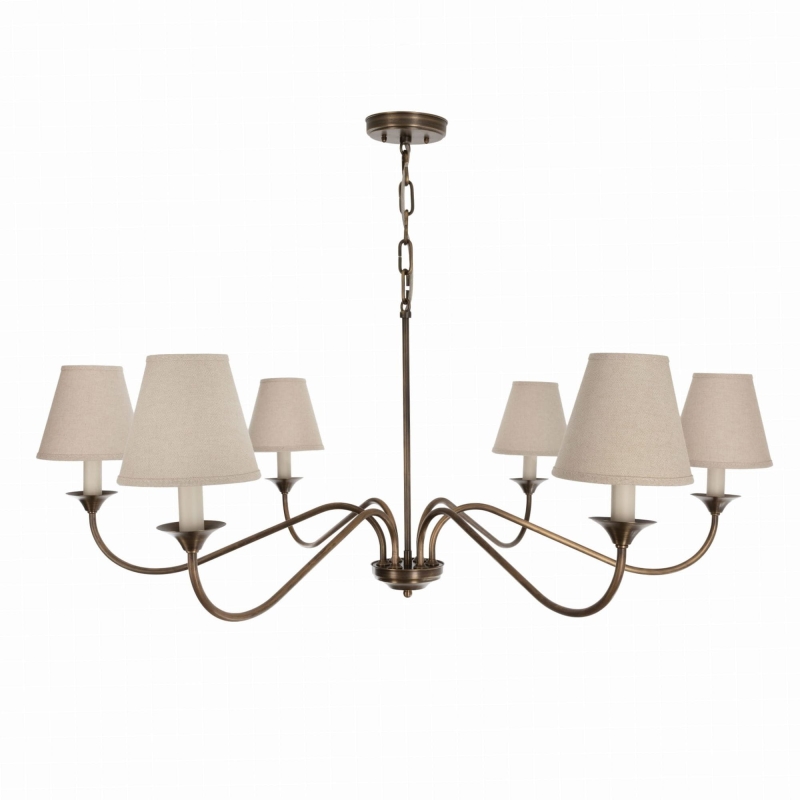 Elegancki mosiężny żyrandol postarzany z lnianymi abażurami POSH.