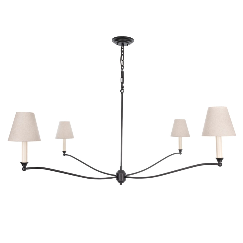 Czarny żyrandol gięty z lnianymi abażurami SPLENDID.