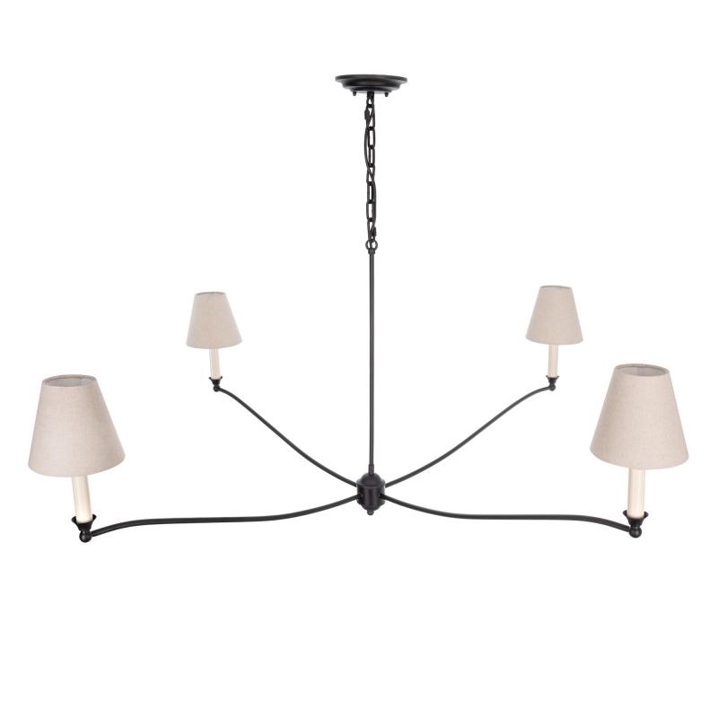 Czarny żyrandol gięty z lnianymi abażurami SPLENDID.