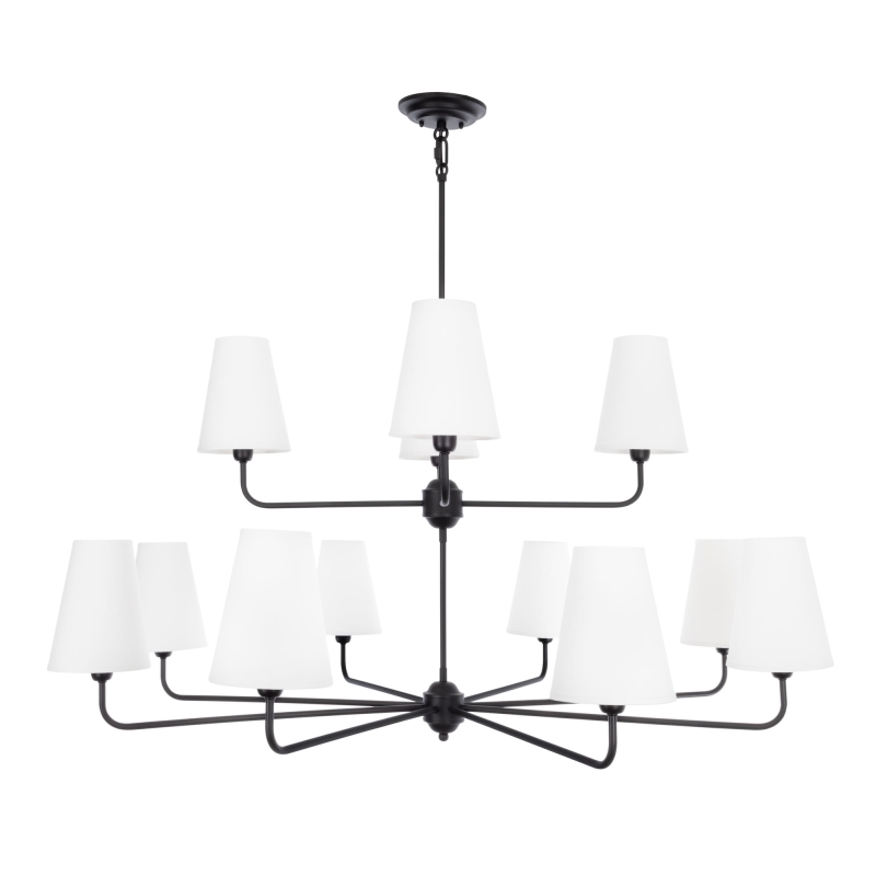 Duży czarny żyrandol podwójny z abażurami CLASSY PLUS DOUBLE.