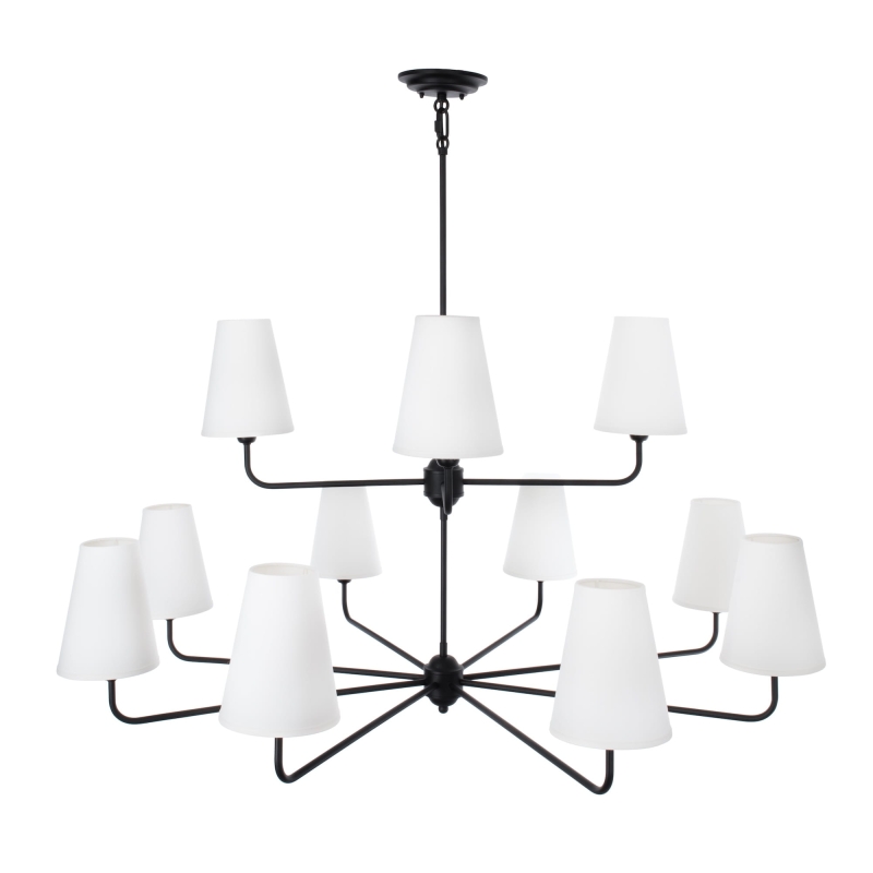 Duży czarny żyrandol podwójny z abażurami CLASSY PLUS DOUBLE.