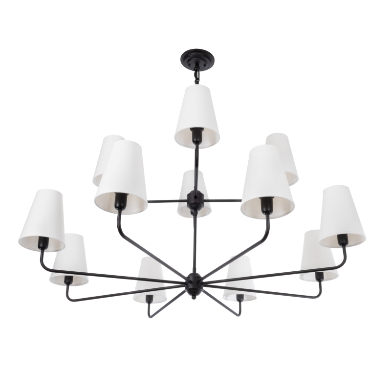 Duży czarny żyrandol podwójny z abażurami CLASSY PLUS DOUBLE.