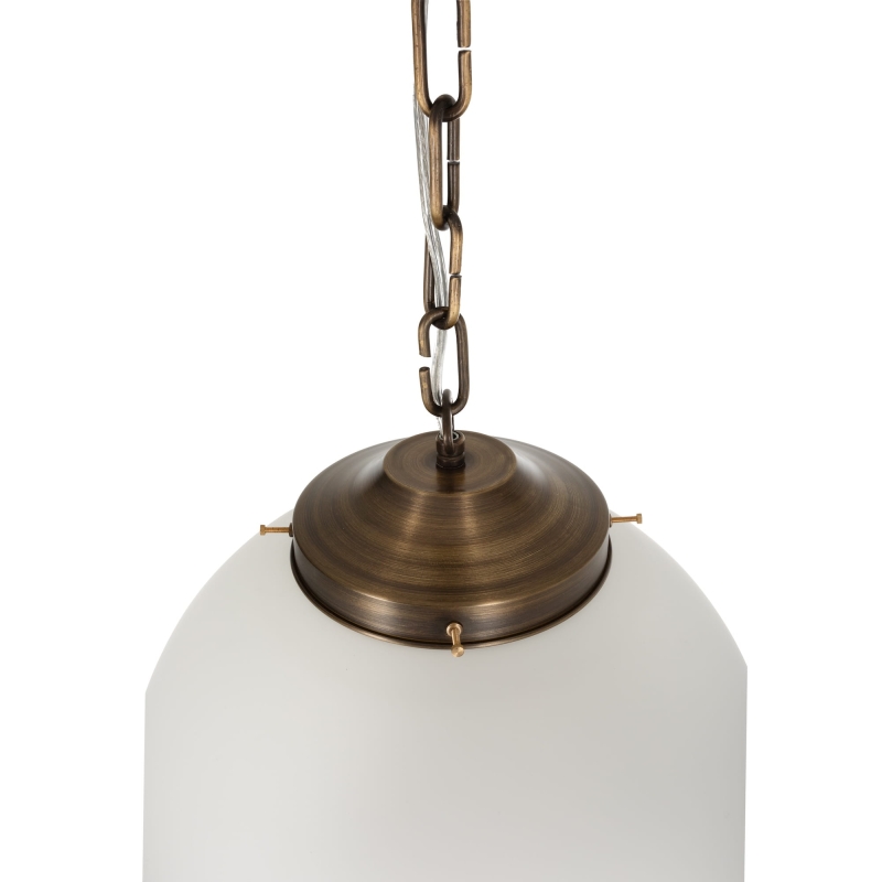 Mosiężna postarzana lampa wisząca ze szklanym kloszem SOLI - detal podsufitki