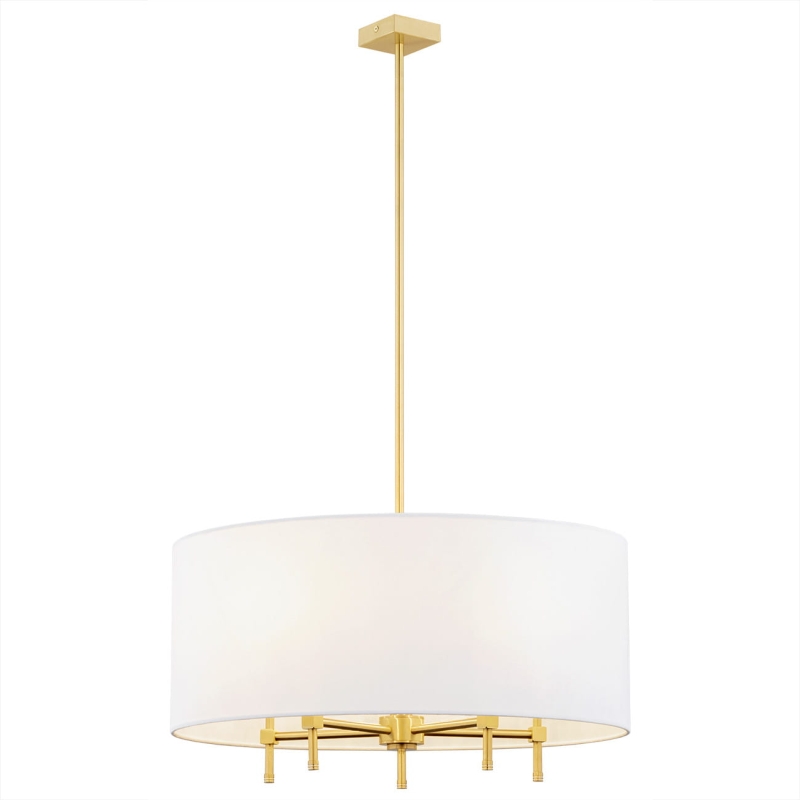 Elegancka mosiężna lampa wisząca z białym abażurem w kształcie walca ABBANO.