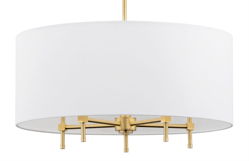 Elegancka mosiężna lampa wisząca z białym abażurem w kształcie walca ABBANO.