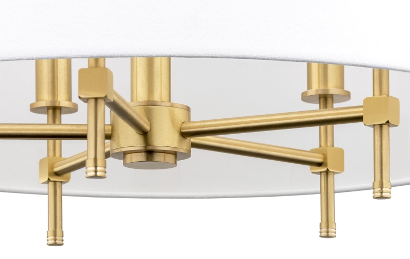 Elegancka mosiężna lampa wisząca z białym abażurem w kształcie walca ABBANO - detal konstrukcji.