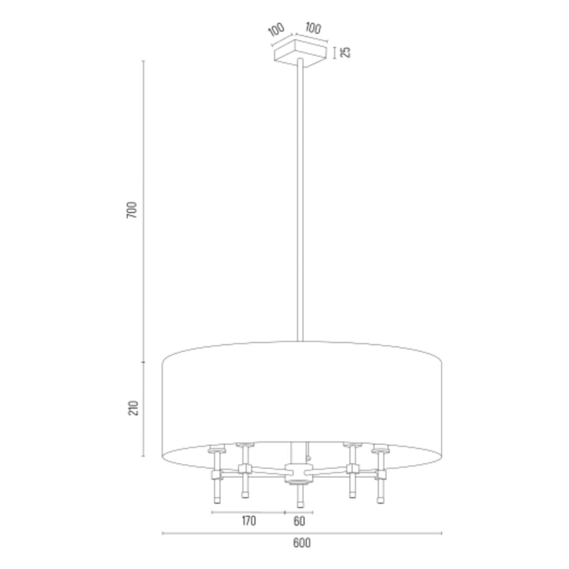 Mosiężna szczotkowana lampa wisząca z czarnym abażurem w kształcie walca ABBANO - wymiary.