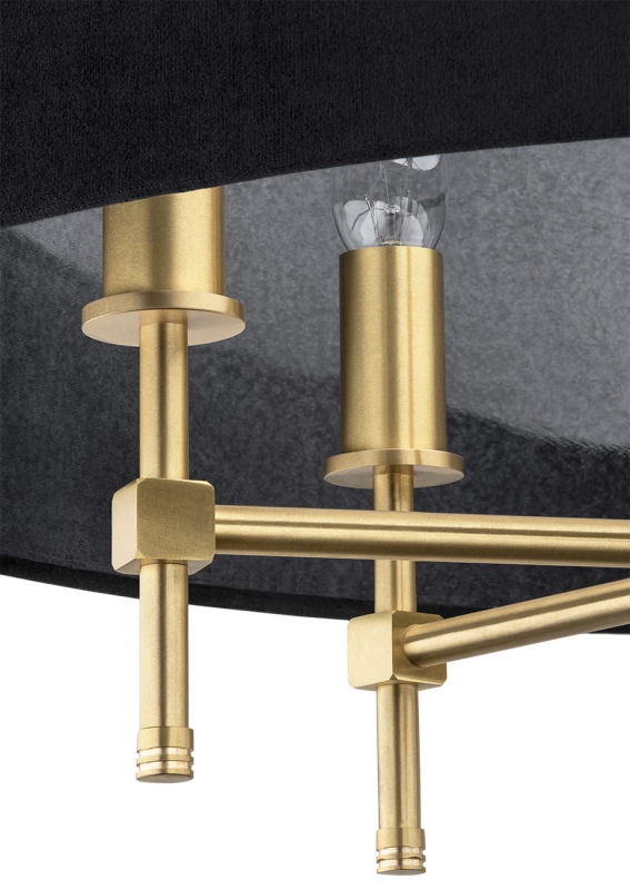 Mosiężna szczotkowana lampa wisząca z czarnym abażurem w kształcie walca ABBANO - detal lampy.