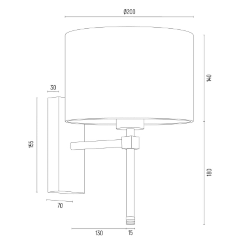 Mosiężny szczotkowany kinkiet z czarnym abażurem welurowym ABBANO - wymiary.