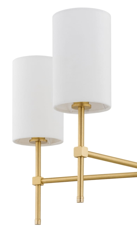 Mosiężny żyrandol z 5 białymi abażurami ABRUZZO - detal żyrandola.