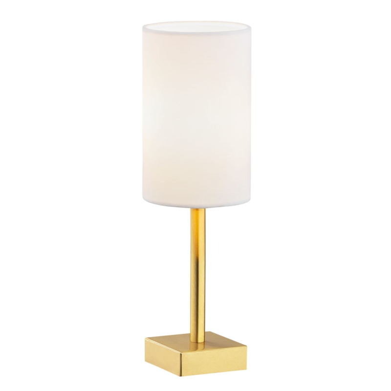Mała mosiężna lampka stołowa z białym abażurem welurowym ABRUZZO.