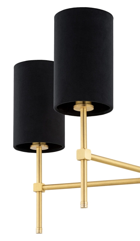 Mosiężny żyrandol z 5 czarnymi abażurami welurowymi w kształcie walca ABRUZZO 5 - detal żyrandola.