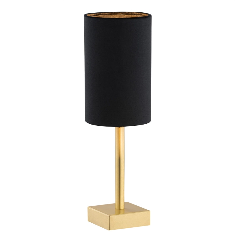 Mała mosiężna lampka stołowa z czarnym abażurem welurowym w kształcie tuby ABRUZZO.