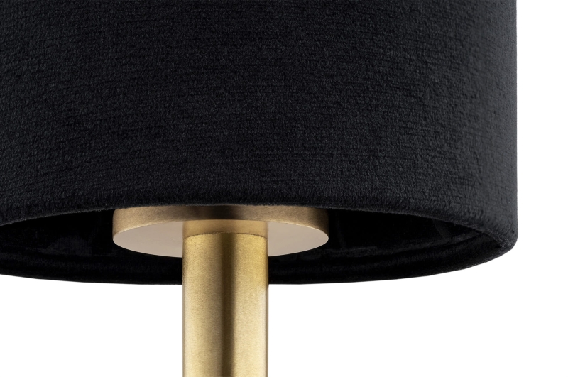 Mała mosiężna lampka stołowa z czarnym abażurem welurowym w kształcie tuby ABRUZZO - detal.