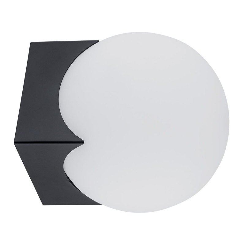 Czarny plafon/kinkiet z mlecznym szklanym kloszem w kształcie kuli AUSTIN.